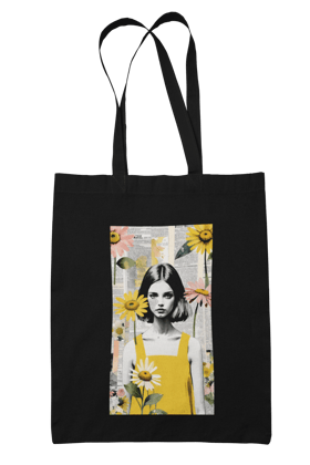 Prakrut India Black Canvas Tote Bag with Zipper and Inner Pocket, Vintage Collage Art Print