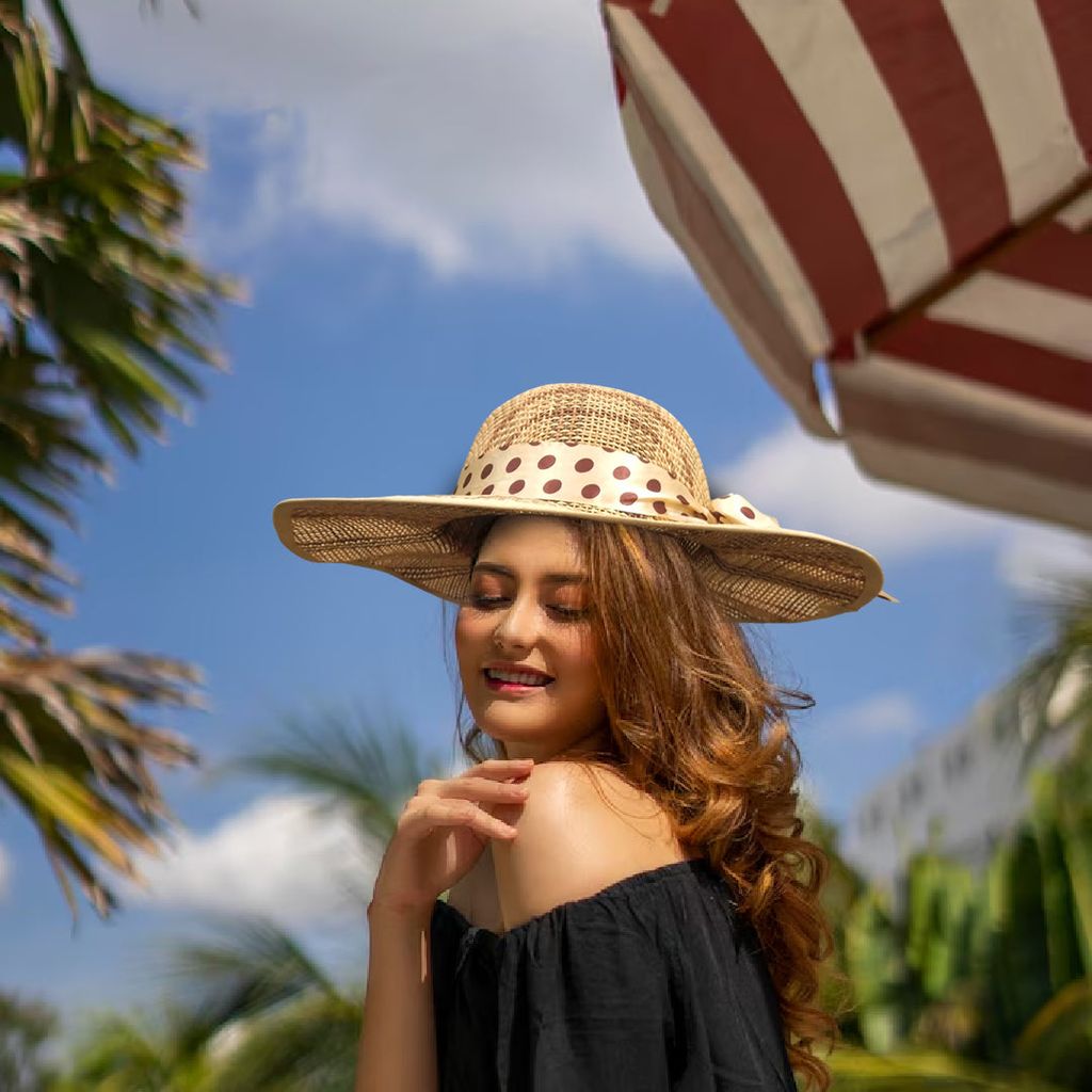 Summer Cane Beach Hats with Polka Dot Ribbon