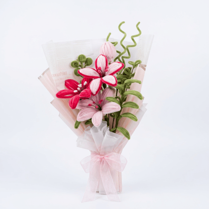 Handmade Chenille Stem Lily Flower Bouquet in Gift Wrapping