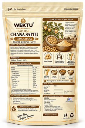 WEKTU Natural Chana Sattu 1 kg | 100% Chana | Roasted Chickpea Sattu | Resealable Zipper Pack