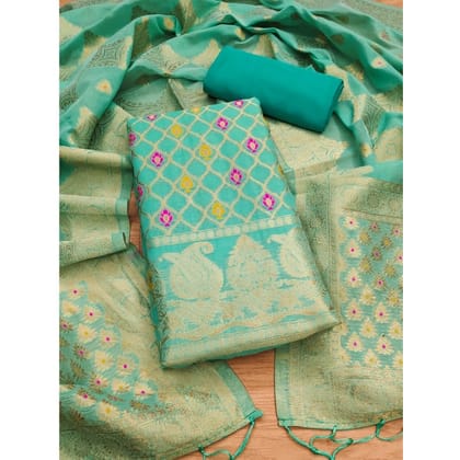 womens banarasi silk printed unstitched salwar suit material with dupatta sea green pid62675