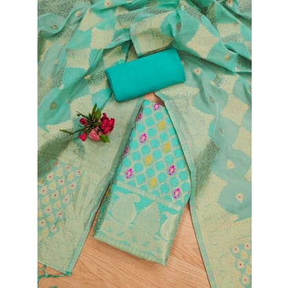 womens banarasi silk printed unstitched salwar suit material with dupatta sea green pid62675
