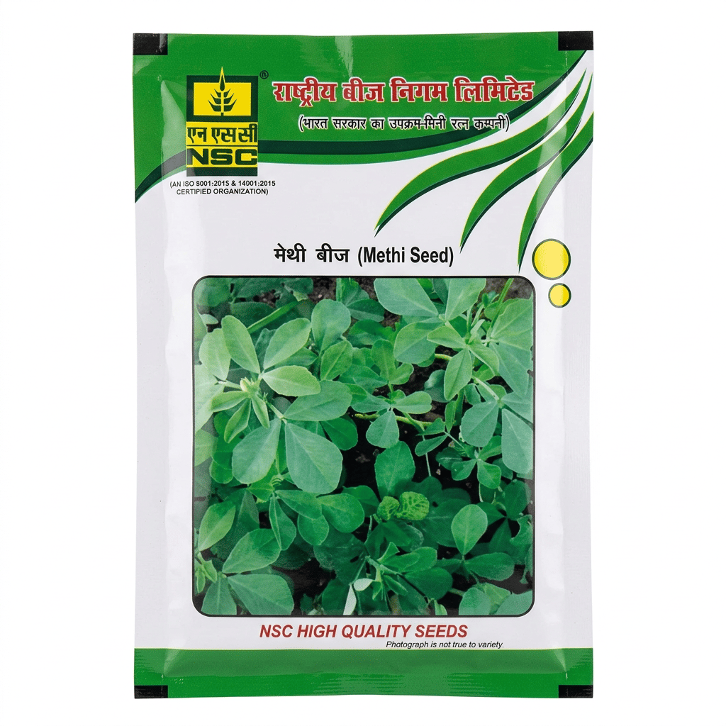 NSC Methi (Fenugreek), Pusa Early Bunching (PEB), 100 gram Truthfully Labelled Seed Pouch