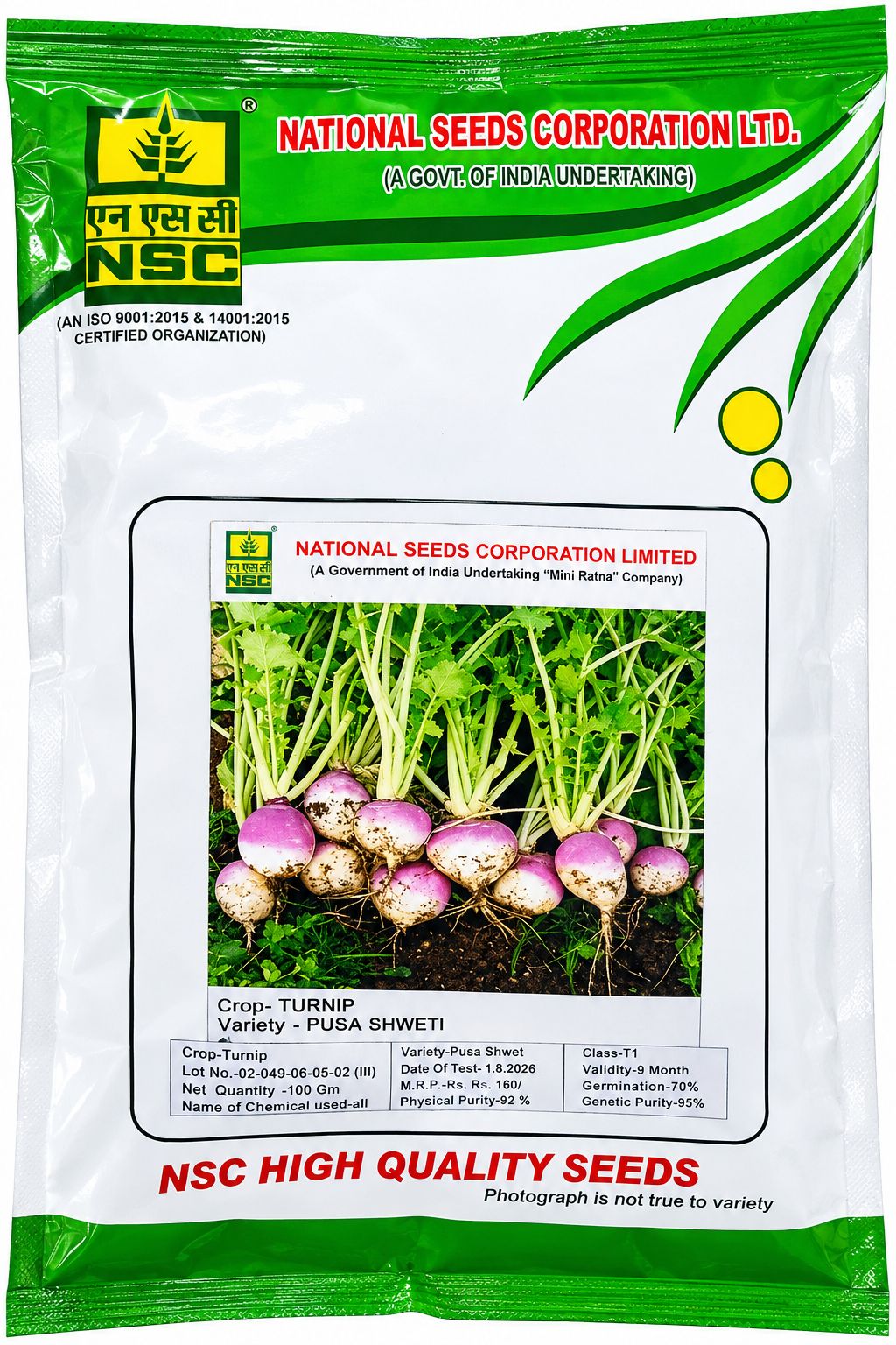 NSC Turnip Pusa Sweti-100 Gram Truthfully Labelled Seed Pouch