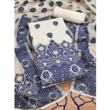 womens banarasi silk printed unstitched salwar suit material with dupatta navy blue pid62681