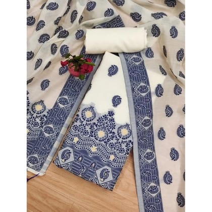 womens banarasi silk printed unstitched salwar suit material with dupatta navy blue pid62681