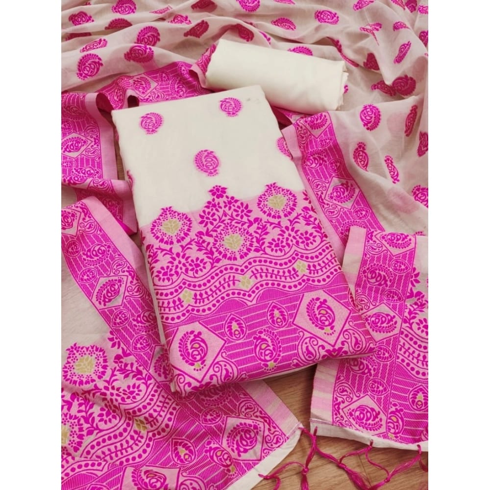 womens banarasi silk printed unstitched salwar suit material with dupatta pink pid62682