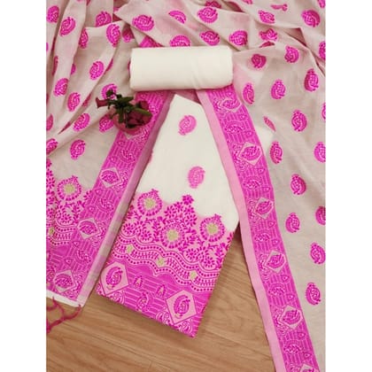 womens banarasi silk printed unstitched salwar suit material with dupatta pink pid62682