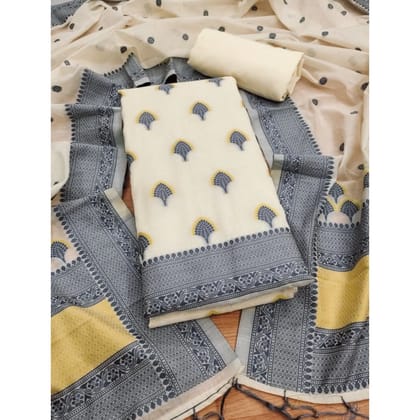 womens banarasi silk printed unstitched salwar suit material with dupatta grey pid62684