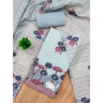 womens banarasi silk printed unstitched salwar suit material with dupatta grey pid62689