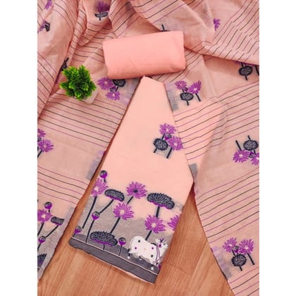 womens banarasi silk printed unstitched salwar suit material with dupatta peach pid62690