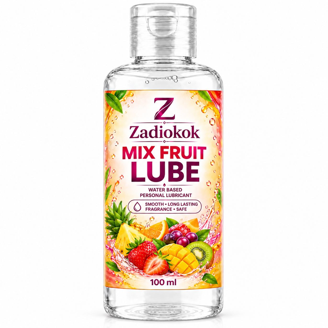 Zadiokok Mix Fruit Flavour Water Based Personal Lubricant Gel | Smooth & Long Lasting Lube | 100 ml (Pack of 1)