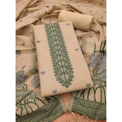 womens banarasi silk printed unstitched salwar suit material with dupatta cream pid62694