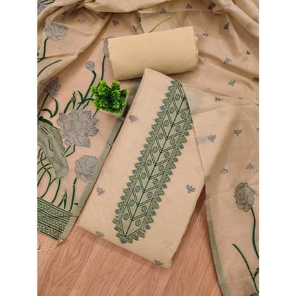 womens banarasi silk printed unstitched salwar suit material with dupatta cream pid62694
