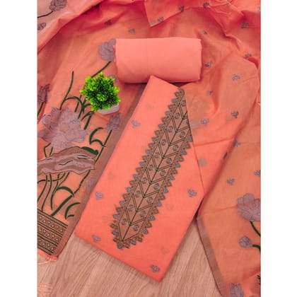 womens banarasi silk printed unstitched salwar suit material with dupatta peach pid62697