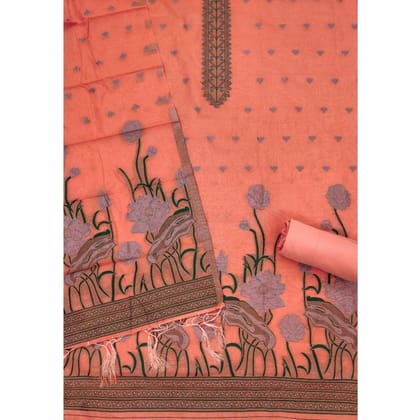 womens banarasi silk printed unstitched salwar suit material with dupatta peach pid62697
