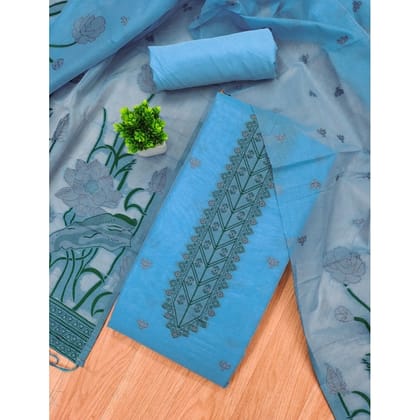 womens banarasi silk printed unstitched salwar suit material with dupatta skyblue pid62700