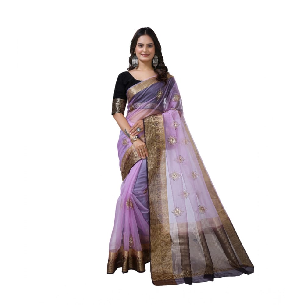 womens orgenza jacquard embellished saree with unstitched blouse 5mtr purple pid63038