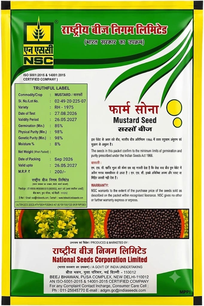 NSC Mustard RH- 1975 Variety, 1 Kg Truthfully Labelled Seed
