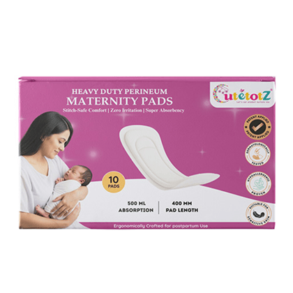 CUTETOTZ Premium Heavy Duty Perineum Maternity Pads | Anatomical Fit | No Wings | Pack of 10 Pads