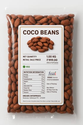Dreams Kerala Premium Raw Cocoa Beans, Natural Fermented, Sun-Dried, Perfect for Chocolate Making, Roasting, Baking, 1 kg Dreams Kerala Premium Raw Cocoa Beans, Natural Fermented, Sun-Dried, Perfect for Chocolate Making, Roasting, Baking, 1 kg