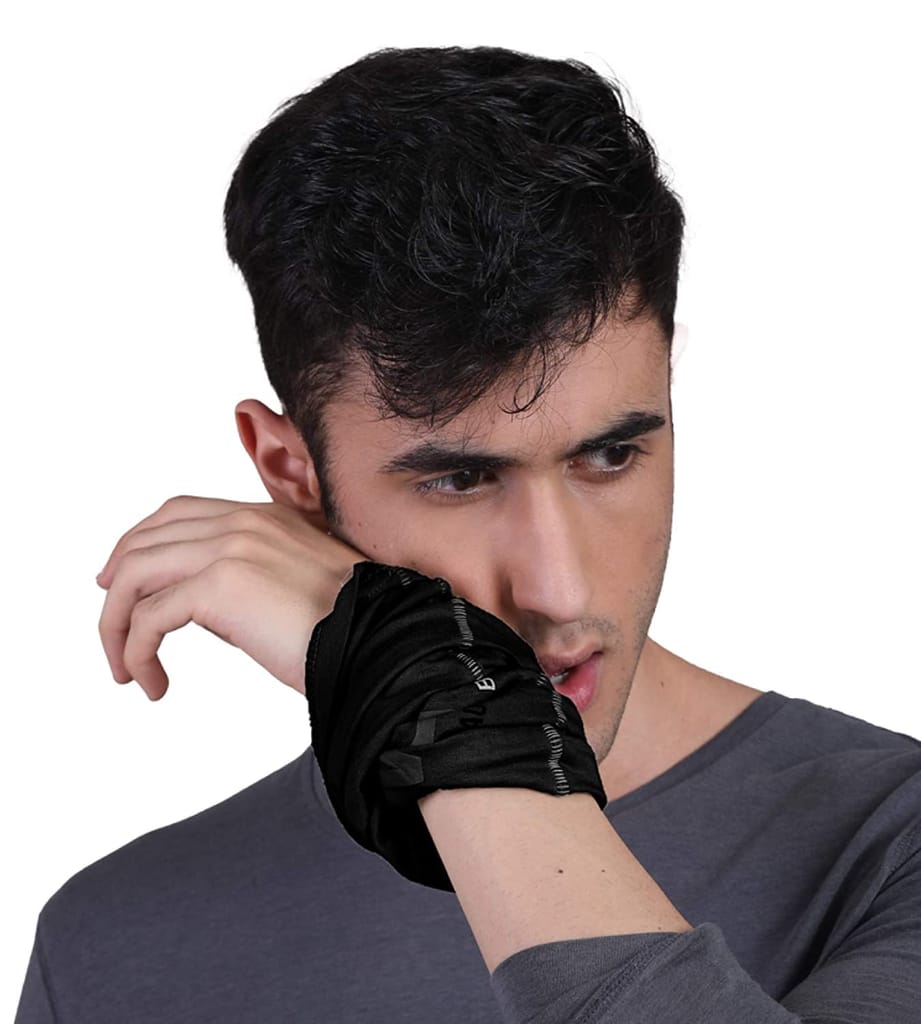 FREECULTR Unisex Bamboo Bandana, Anti Microbial Super Soft & Comfort Fit, Breathable Multipurpose Headband - Printed Pack of 3-Black,Pastle Peach,Pilot Blue