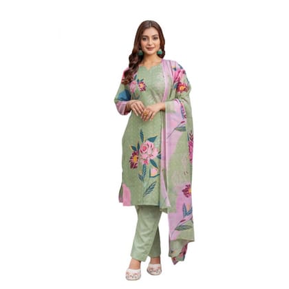 womens cotton blend printed kurti with pant dupatta set mehendi pid63052