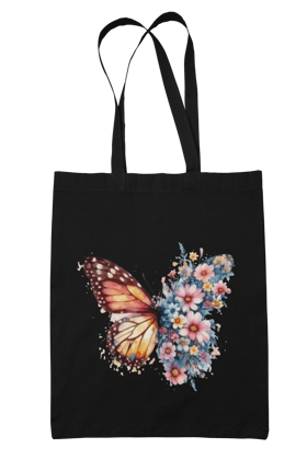Prakrut India Cotton Canvas Tote Bag with Zipper & Inner Pocket, Monarch Butterfly Floral Artwork Print