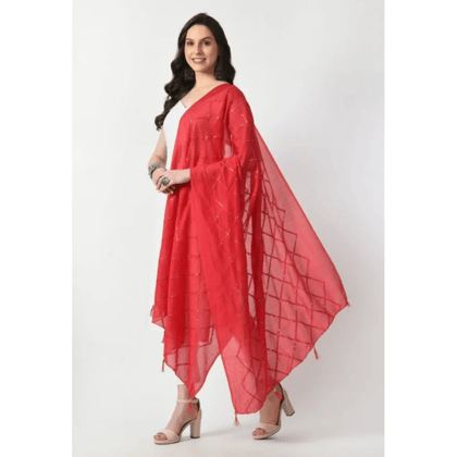 Generic Women's Chanderi Self Design Dupatta (Rani, Length:&nbsp;Free Size)