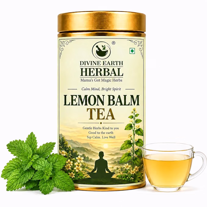 Divine Earth Herbal Lemon Balm Tea | 100% Pure Dried Lemon Balm Leaves | No Added Flavors or Preservatives | Loose Leaf Herbal Tea in Natural Form – 50g