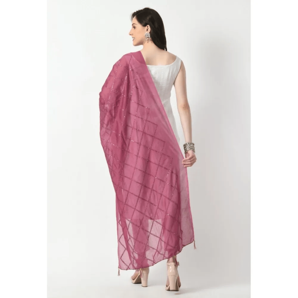 Generic Women's Chanderi Self Design Dupatta (pink, Length:&nbsp;Free Size)