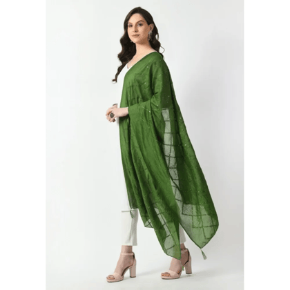 Generic Women's Chanderi Self Design Dupatta (Mehandi, Length:&nbsp;Free Size)