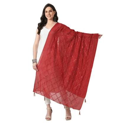 Generic Women's Chanderi Self Design Dupatta (Maroon, Length:&nbsp;Free Size)