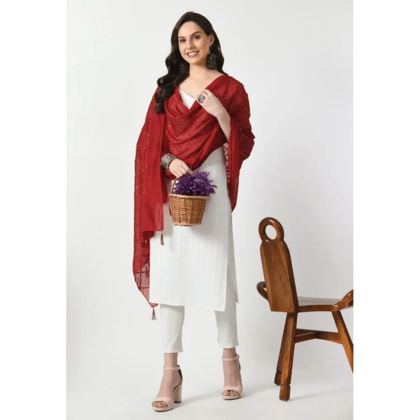 Generic Women's Chanderi Self Design Dupatta (Maroon, Length:&nbsp;Free Size)