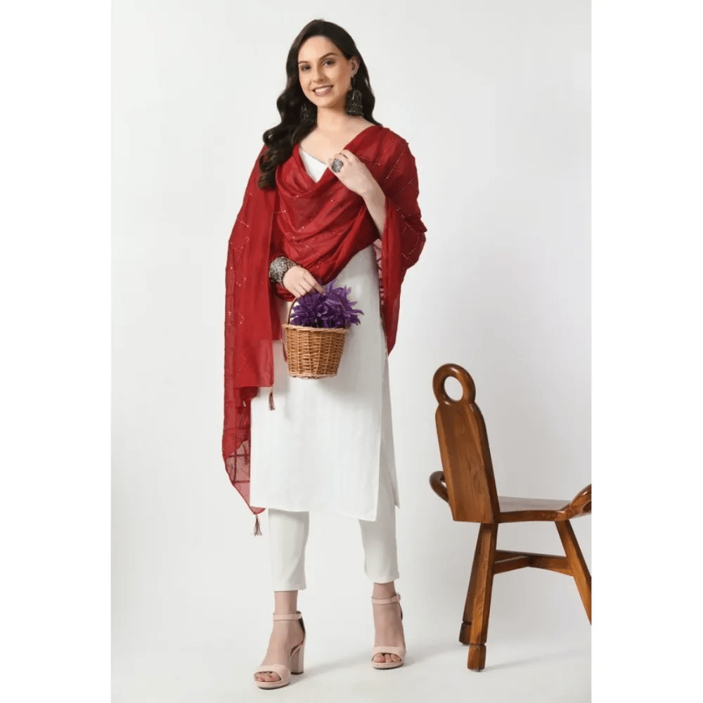 Generic Women's Chanderi Self Design Dupatta (Maroon, Length:&nbsp;Free Size)