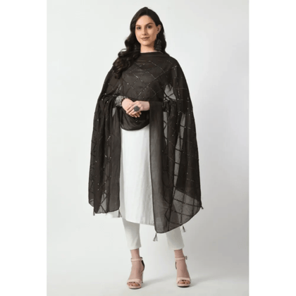 Generic Women's Chanderi Self Design Dupatta (Dark Browm, Length:&nbsp;Free Size)