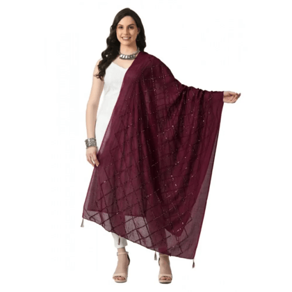 Generic Women's Chanderi Self Design Dupatta (wine, Length:&nbsp;Free Size)