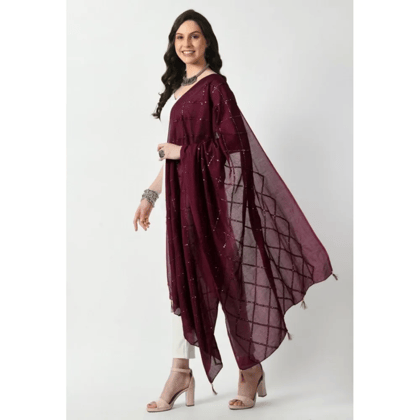 Generic Women's Chanderi Self Design Dupatta (wine, Length:&nbsp;Free Size)