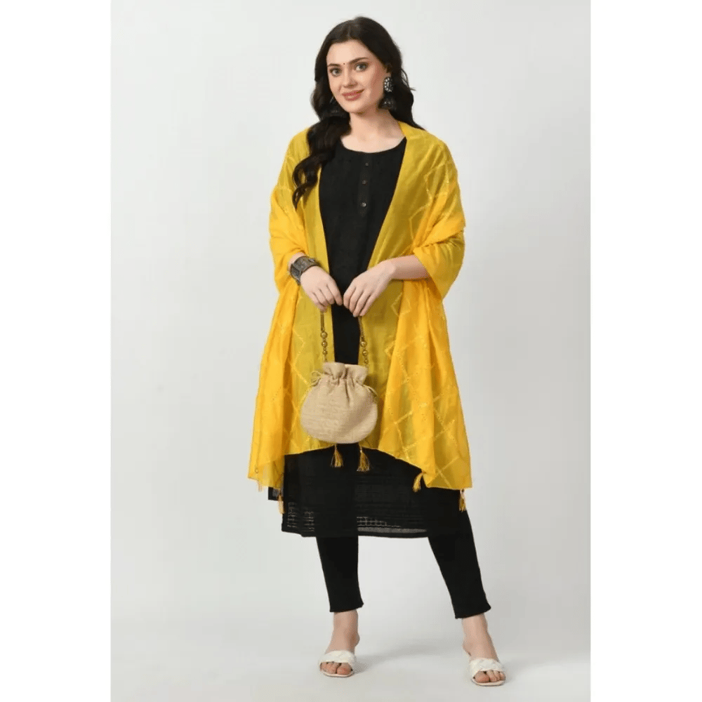Generic Women's Chanderi Self Design Dupatta (Yellow, Length:&nbsp;Free Size)