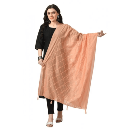 Generic Women's Chanderi Self Design Dupatta (Peach, Length:&nbsp;Free Size)