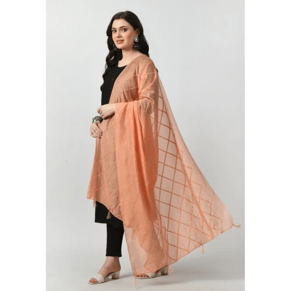 Generic Women's Chanderi Self Design Dupatta (Peach, Length:&nbsp;Free Size)