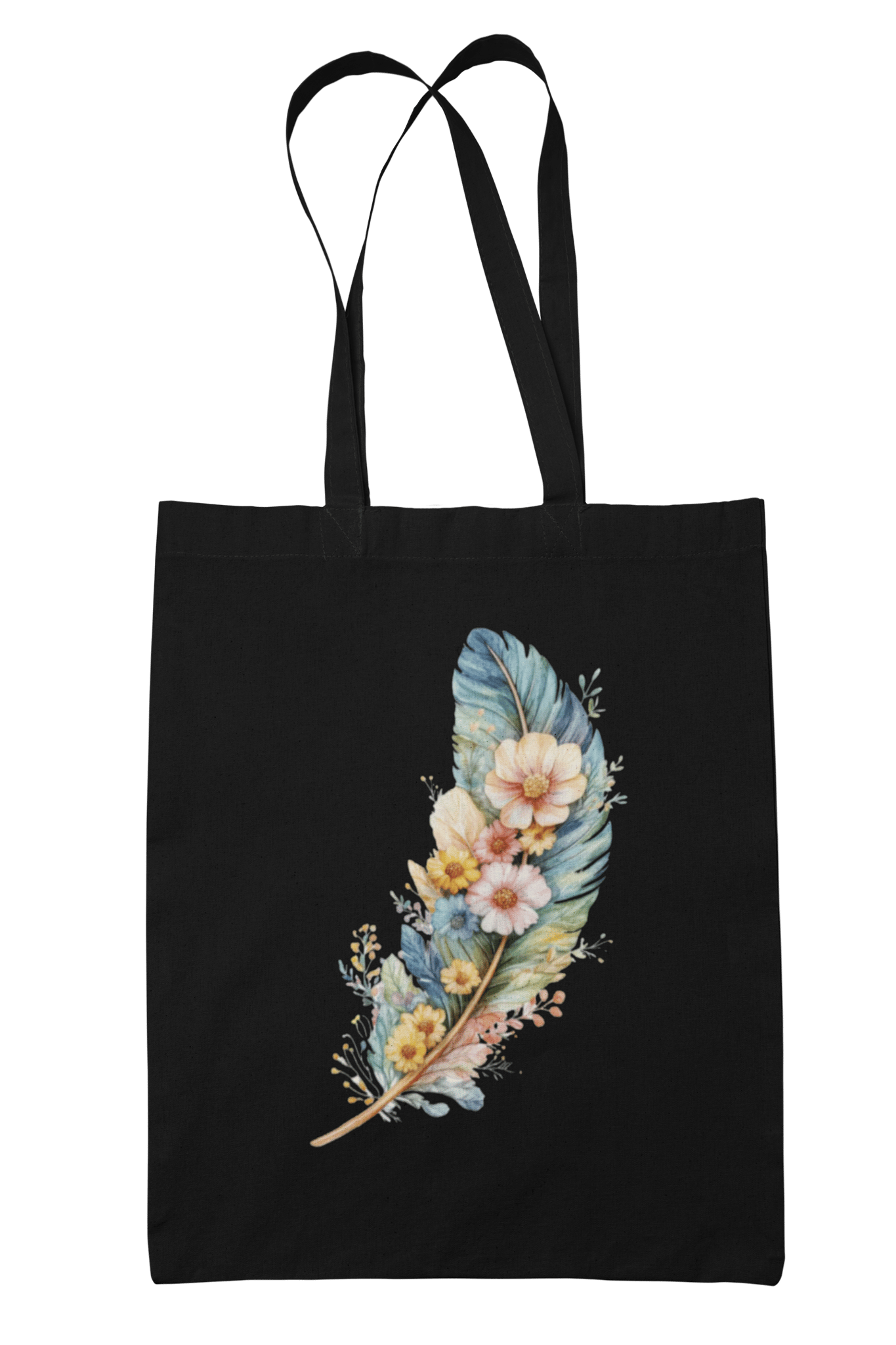 Prakrut India Cotton Canvas Tote Bag with Zipper & Inner Pocket, Floral Feather Artwork Print