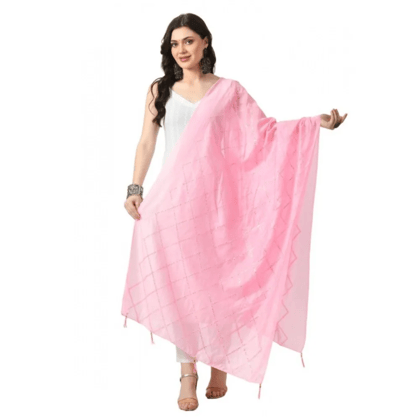 Generic Women's Chanderi Self Design Dupatta (Pink, Length:&nbsp;Free Size)