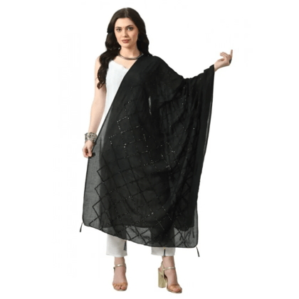 Generic Women's Chanderi Self Design Dupatta (Black, Length:&nbsp;Free Size)