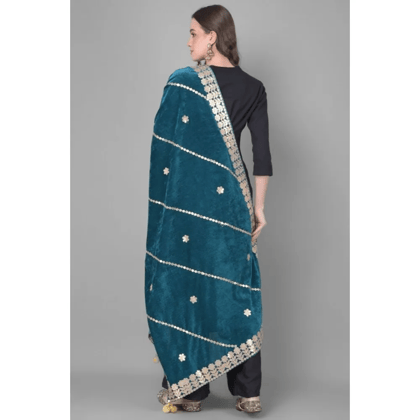 Generic Women's Velvet Gotta Patti Dupatta (Teal, Length:&nbsp;2.25 to 2.50 Mtr)