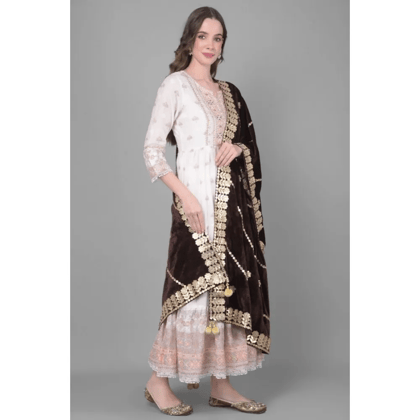 Generic Women's Velvet Gotta Patti Dupatta (Brown, Length:&nbsp;2.25 to 2.50 Mtr)