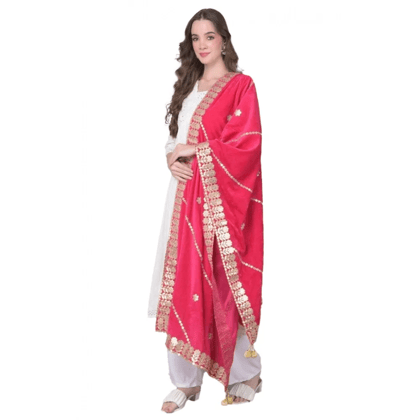 Generic Women's Velvet Gotta Patti Dupatta (Pink, Length:&nbsp;2.25 to 2.50 Mtr)