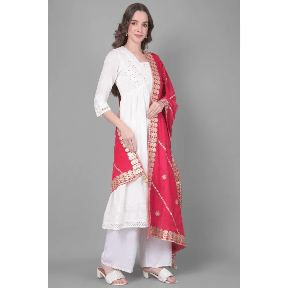 Generic Women's Velvet Gotta Patti Dupatta (Pink, Length:&nbsp;2.25 to 2.50 Mtr)