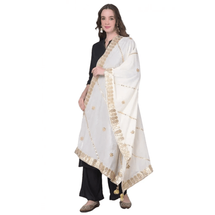 Generic Women's Velvet Gotta Patti Dupatta (White, Length:&nbsp;2.25 to 2.50 Mtr)