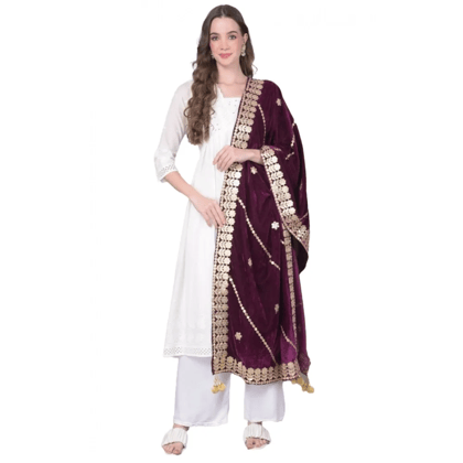 Generic Women's Velvet Gotta Patti Dupatta (Wine, Length:&nbsp;2.25 to 2.50 Mtr)